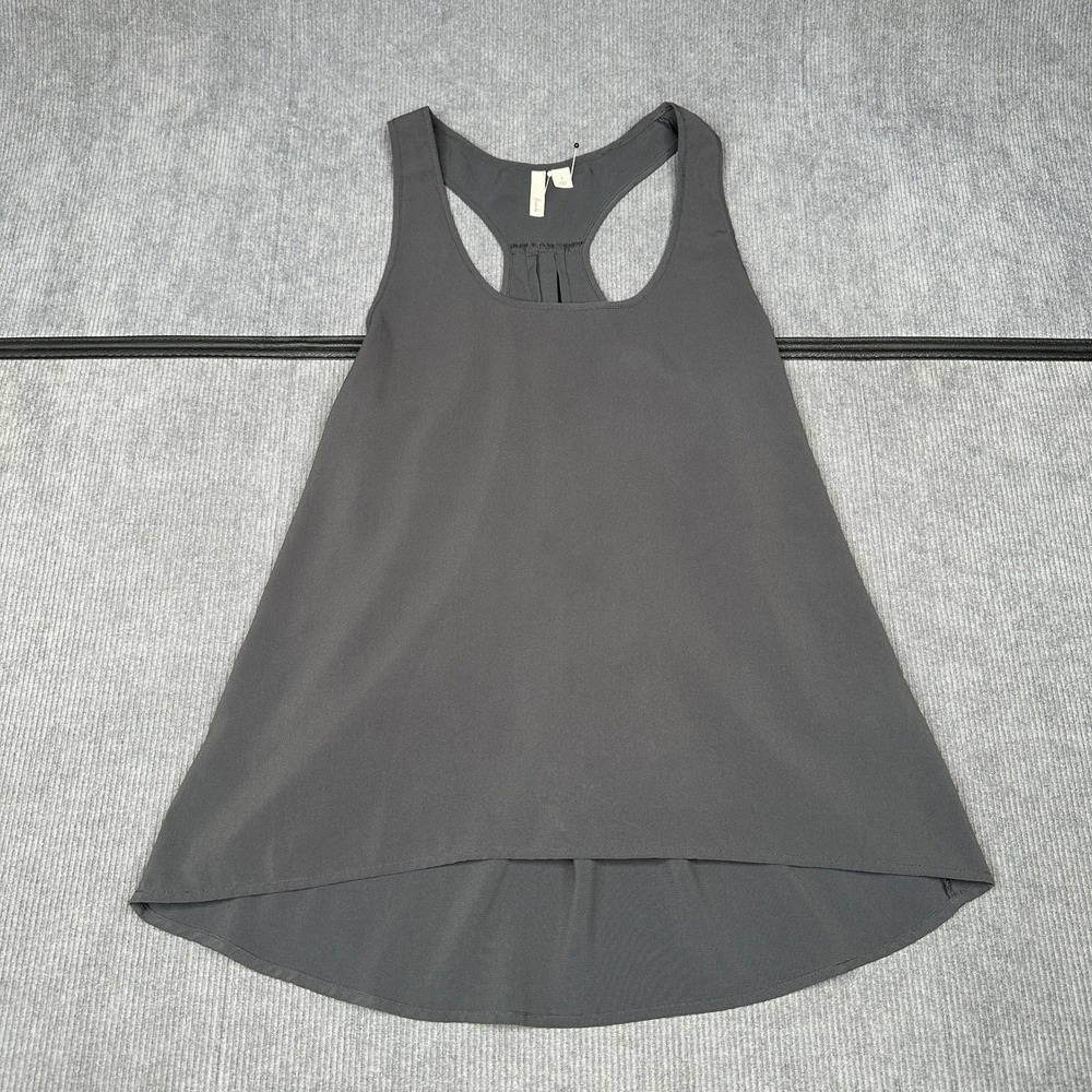 Frenchi Gray Racerback Tank Top Pleated Back High Low Hem Blouse Small Y2k